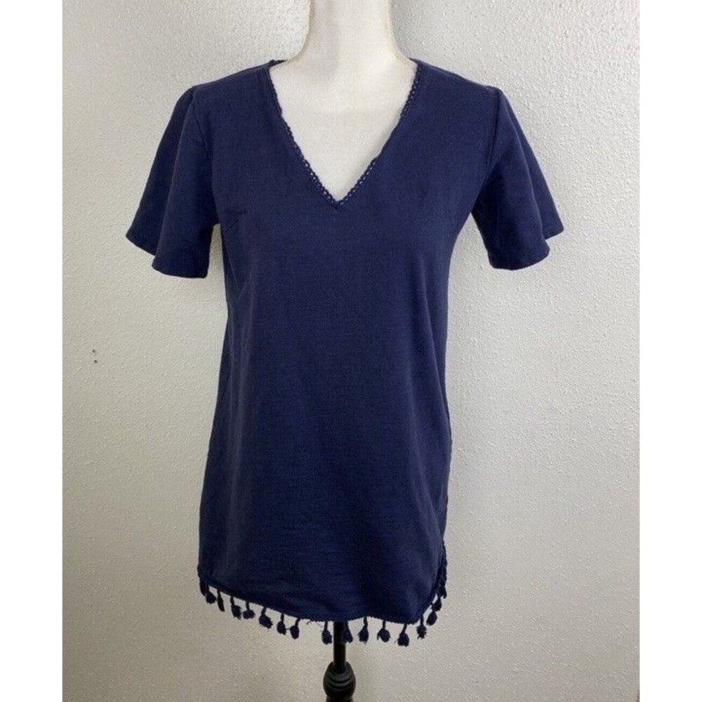Sunday In Brooklyn Anthro Navy Blue Tassel Tunic T Shirt Shift Dress -Size Small